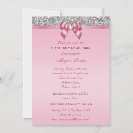 Invitation Bijoux en argent de la Première Communion, Bow & D (Dos)