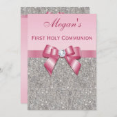 Invitation Bijoux en argent de la Première Communion, Bow & D (Devant / Derrière)