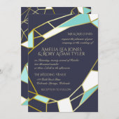Invitation Bijoux en or | Mariage Navy & Turquoise (Devant / Derrière)