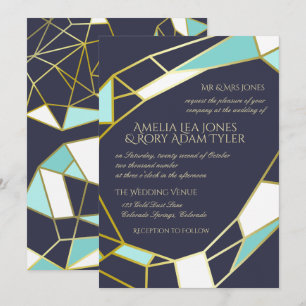 Invitation Bijoux en or   Mariage Navy & Turquoise