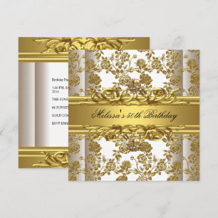 Invitation Bijoux Floraux Fête 50 Ans Anniversaire Or Sur Fon