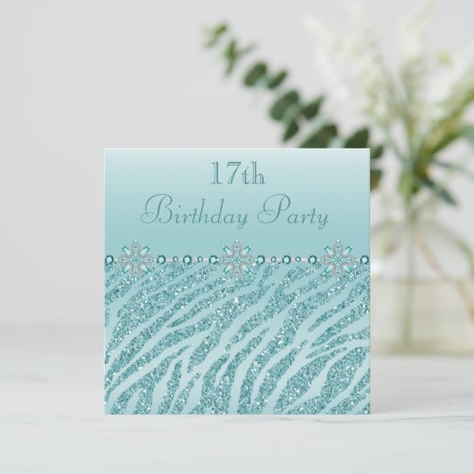 Invitation Bijoux imprimés Turquoises et Parties scintillant  (Debout devant)