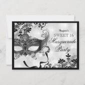 Invitation Bijoux Masque & Damas Argent Masquerade Sweet 16 (Devant)
