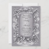 Invitation bijoux métalliques feuille argent perles brillante (Dos)