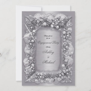 Invitation bijoux métalliques feuille d'argent perles scintil