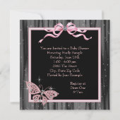 Invitation Bijoux Papillon rose noir bébé fille douche (Dos)