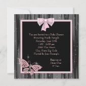 Invitation Bijoux Papillon rose noir bébé fille douche (Dos)