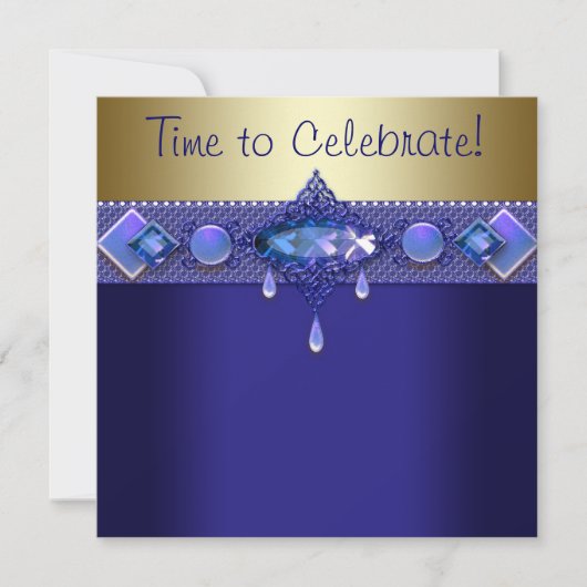 Invitation Bijoux Purple Royal Blue Gold fête d'anniversaire (Devant)