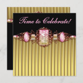 Invitation Bijoux Rose Black Gold fête d'anniversaire (Devant / Derrière)