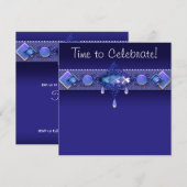 Invitation Bijoux Royal Navy Bleu Fête d'anniversaire Femme (Devant / Derrière)