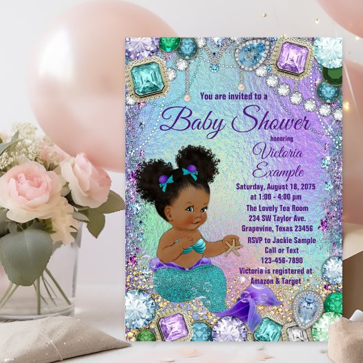 Invitation Bijoux Sirène Afro Baby shower de cheveux
