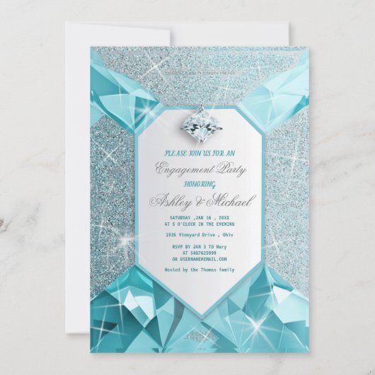 Invitation Bijoux tendance turquoise scintillent de sophistic (Dos)