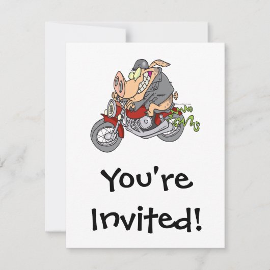 Invitation biker hog cochon moto dessin animé moto (Devant)