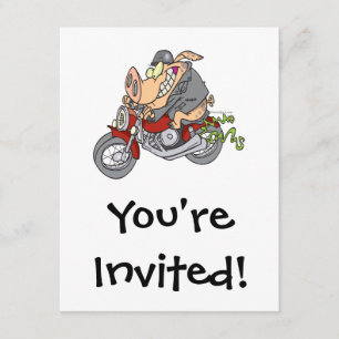 Invitation biker hog cochon moto dessin animé moto