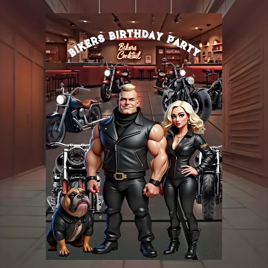 Invitation Bikers Bar Birthday Party Couple Bulldog Bikes