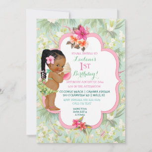 Invitation Bikini de bébé fille tropical Luau Hawaïen Coquill