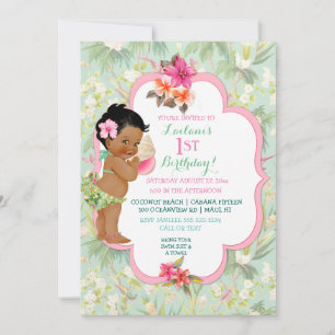 Invitation Bikini tropical ethnique pour bébé fille Luau hawa