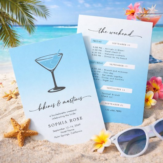 Invitation Bikinis and Martinis Tropical Bachelorette Weekend