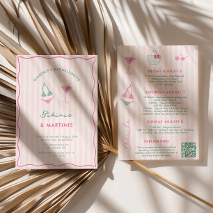 Invitation Bikinis Dessinés à la Main et Martinis pour un Wee