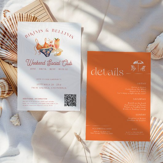 Invitation Bikinis et Bellinis Bachelorette Social Club