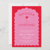 Invitation Bikinis Et Martinis Bold Rose & Rouge Bachelorette (Devant)