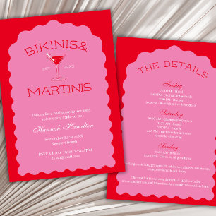Invitation Bikinis Et Martinis Bold Rose & Rouge Bachelorette