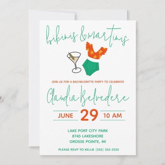 Invitation Bikinis et Martinis Thématique Bachelorette (Devant)