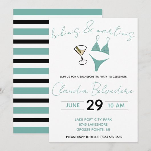 Invitation Bikinis et Martinis Thématique Bachelorette (Devant / Derrière)