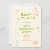 Invitation Bikinis & Martinis Bachelorette tirée à la main (Devant)