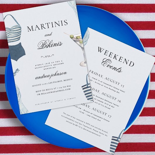 Invitation Bikinis & Martinis Blue Hen Week-end de célibatair