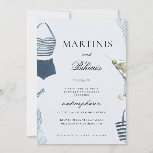 Invitation Bikinis & Martinis Blue Hen Week-end de Fiançaille (Devant)