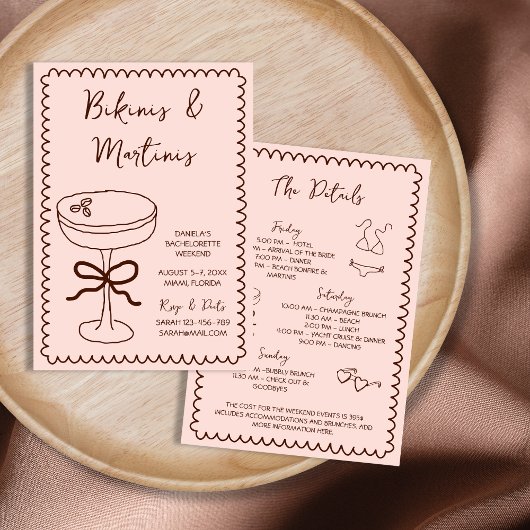 Invitation Bikinis tirés à la main & Martinis Bachelorette