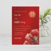 Invitation Bilingual Red Flower | Mariage Chinois (Debout devant)