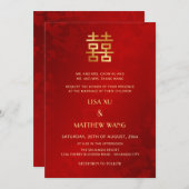 Invitation Bilingual | Simple Red Gold Chinese Wedding (Devant / Derrière)