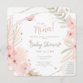 Invitation Bilingue (2 faces) Baby shower fille rose (Devant / Derrière)