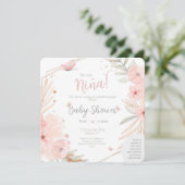 Invitation Bilingue (2 faces) Baby shower fille rose (Debout devant)