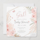 Invitation Bilingue (2 faces) Baby shower fille rose (Dos)