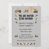 Invitation Bilingue Birthday Party Construction Thème (Devant)