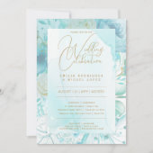 Invitation Bilingue BLANC OR TURQUOISE Mariage incl. Détails (Devant)