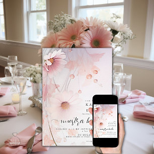 Invitation Bilingue Blush Rose Daisy / rubans rosa margarita