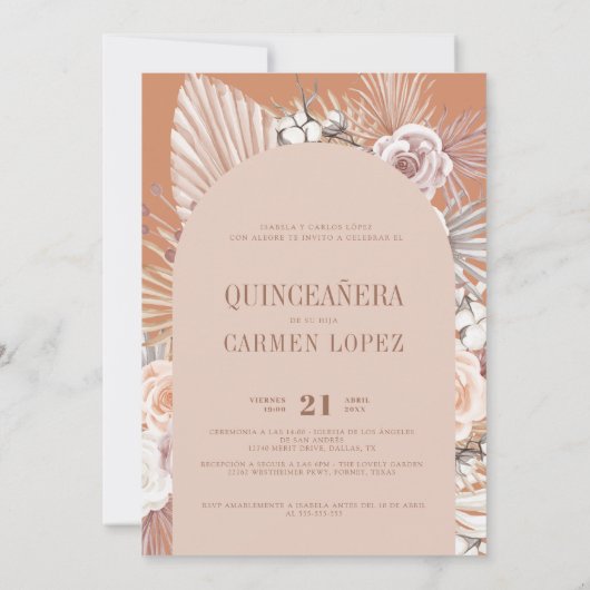 Invitation Bilingue Boho Moderne Terracotta Quinceanera (Dos)