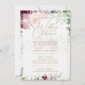 Invitation Bilingue Bourgogne Floral Mariage Boda Rose (Devant)