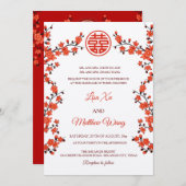 Invitation BILINGUE Fleur de cerisier rouge | Mariage chinois (Devant / Derrière)