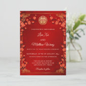 Invitation BILINGUE Fleur de cerisier rouge | Mariage chinois (Debout devant)
