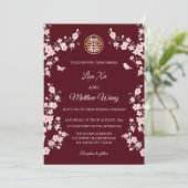Invitation BILINGUE | Fleur de mariage chinois rouge bordeaux (Debout devant)