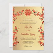 Invitation BILINGUE Fleur Orientale Rouge | Mariage Chinois (Devant)