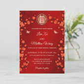 Invitation BILINGUE Fleur Orientale Rouge | Mariage Chinois (Debout devant)