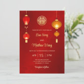 Invitation Bilingue | Lanternes Mariage chinois (Debout devant)