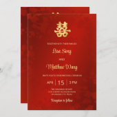 Invitation Bilingue | MARIAGE chinois LIGHT Red Gold (Devant / Derrière)