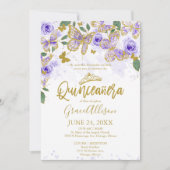 Invitation bilingue Papillon Violet pour Quinceañe (Devant)